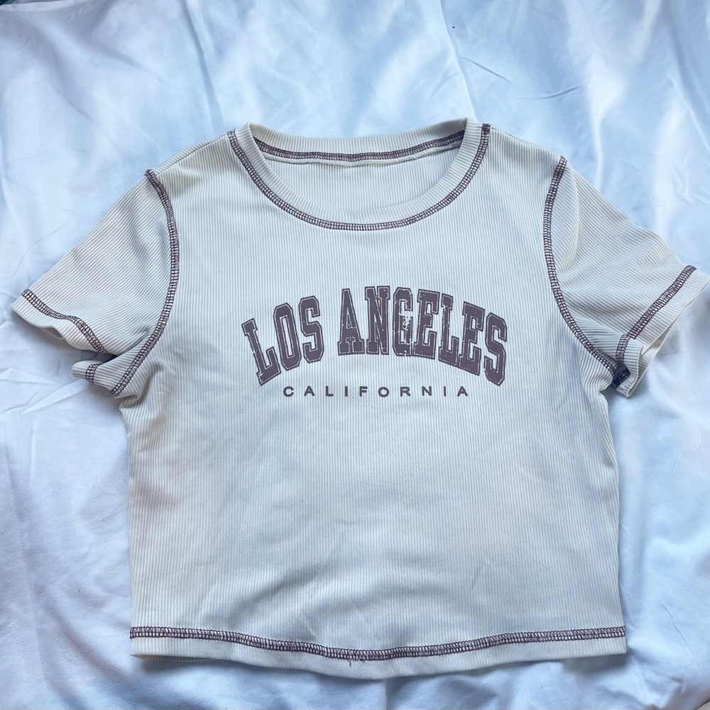 SHEIN Letter Graphic Stitch Trim Tee / Small (4) / Cream